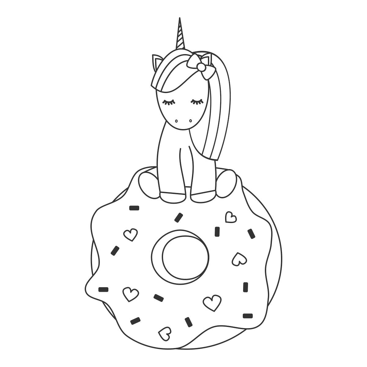 Online coloring book: Unicorn sitting on a donut coloring page